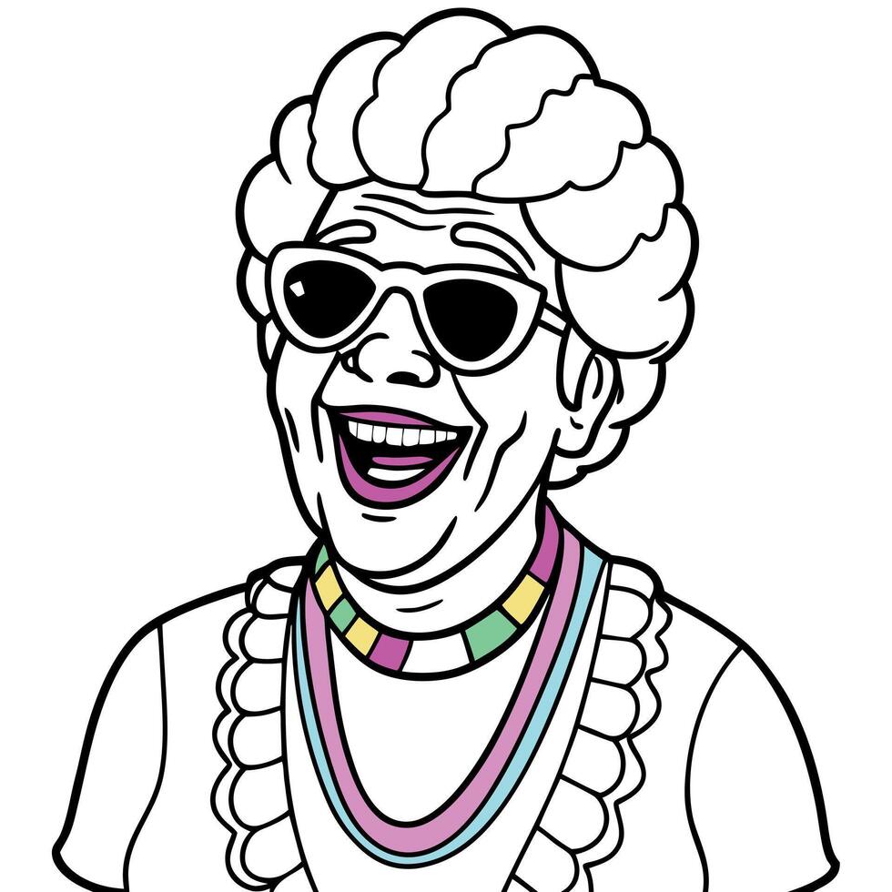 An old lady with sunglasses and a necklace vector