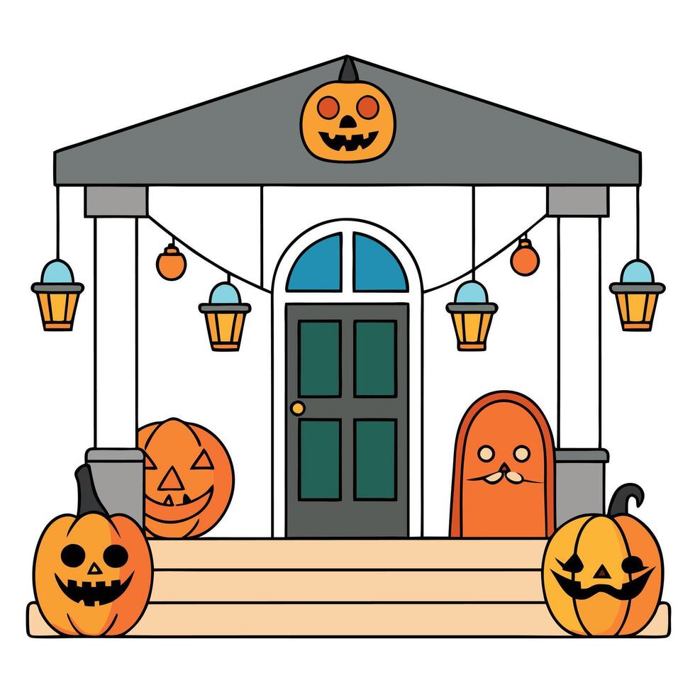 Halloween house with pumpkins and halloween decorations vector
