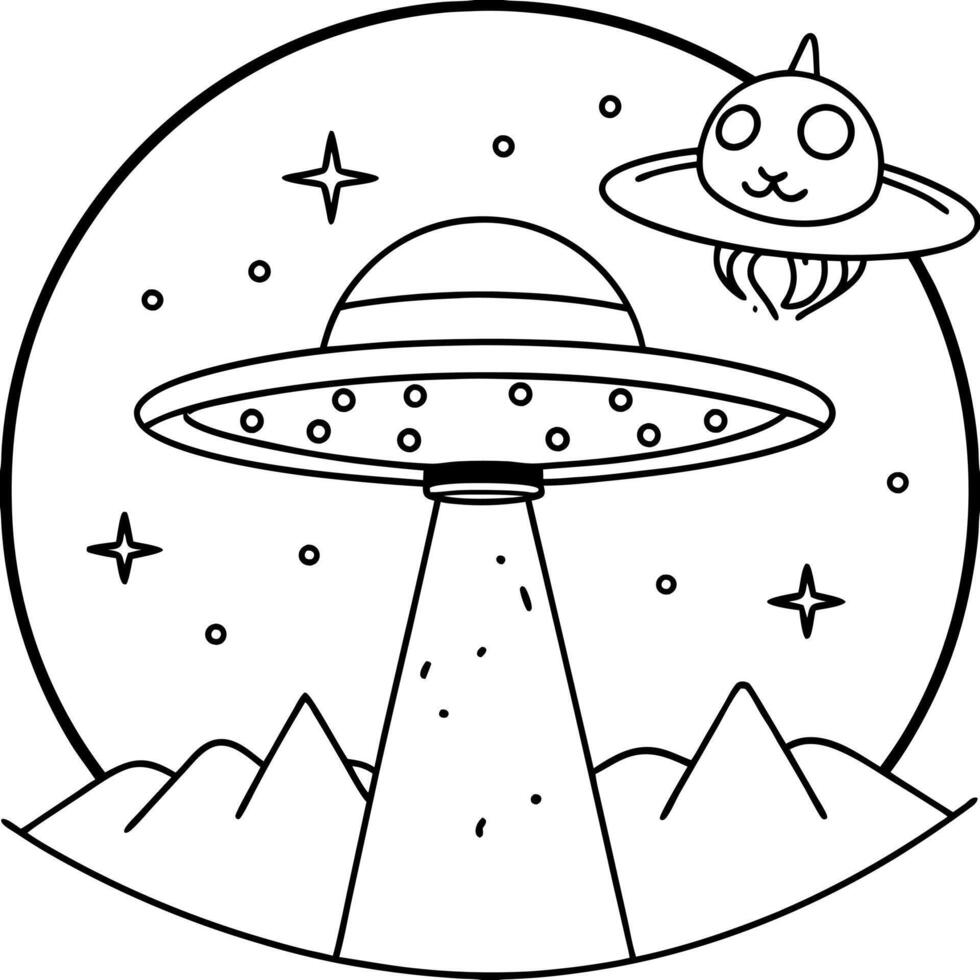A cartoon alien flying over a planet with a ufo vector