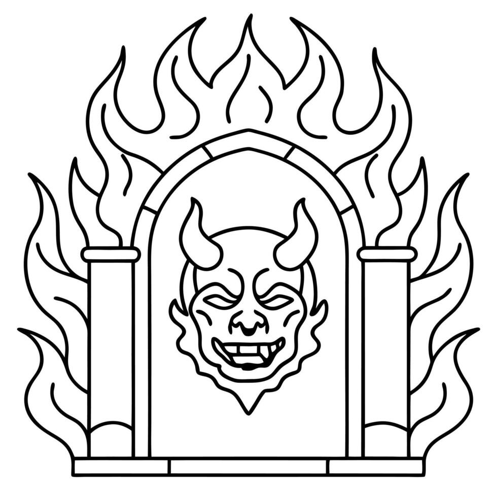A devil face in a window with flames vector