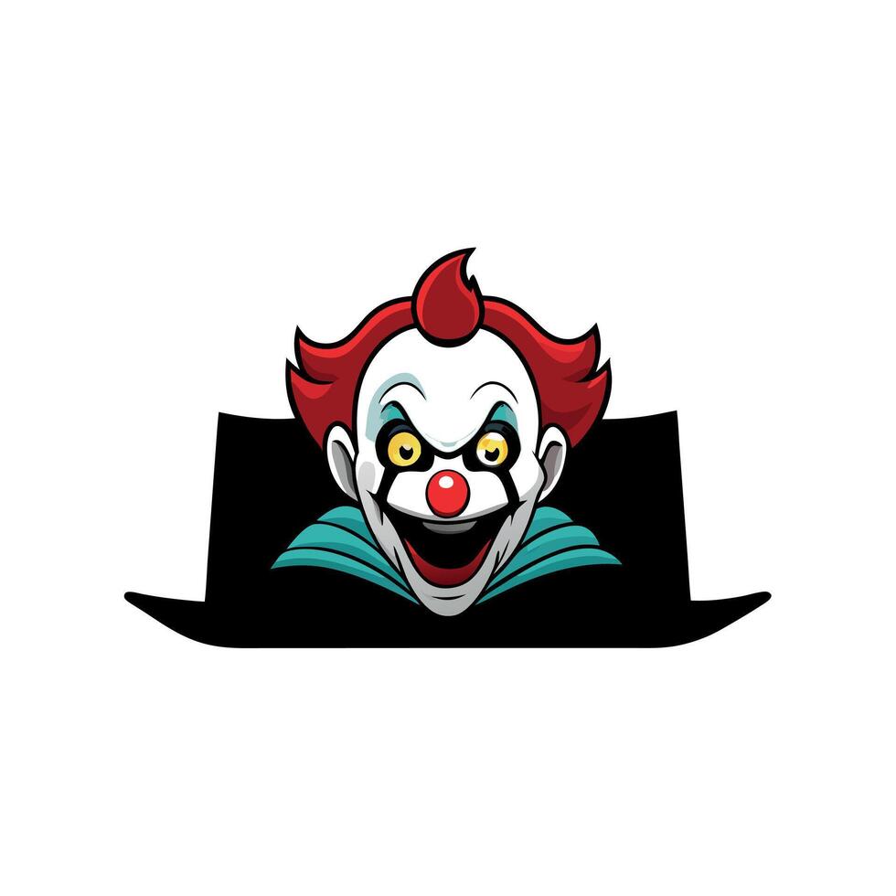 A clown head with red hair and a black hat vector