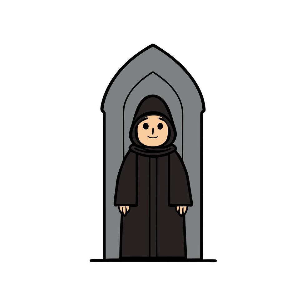 A cartoon monk standing in front of a door vector