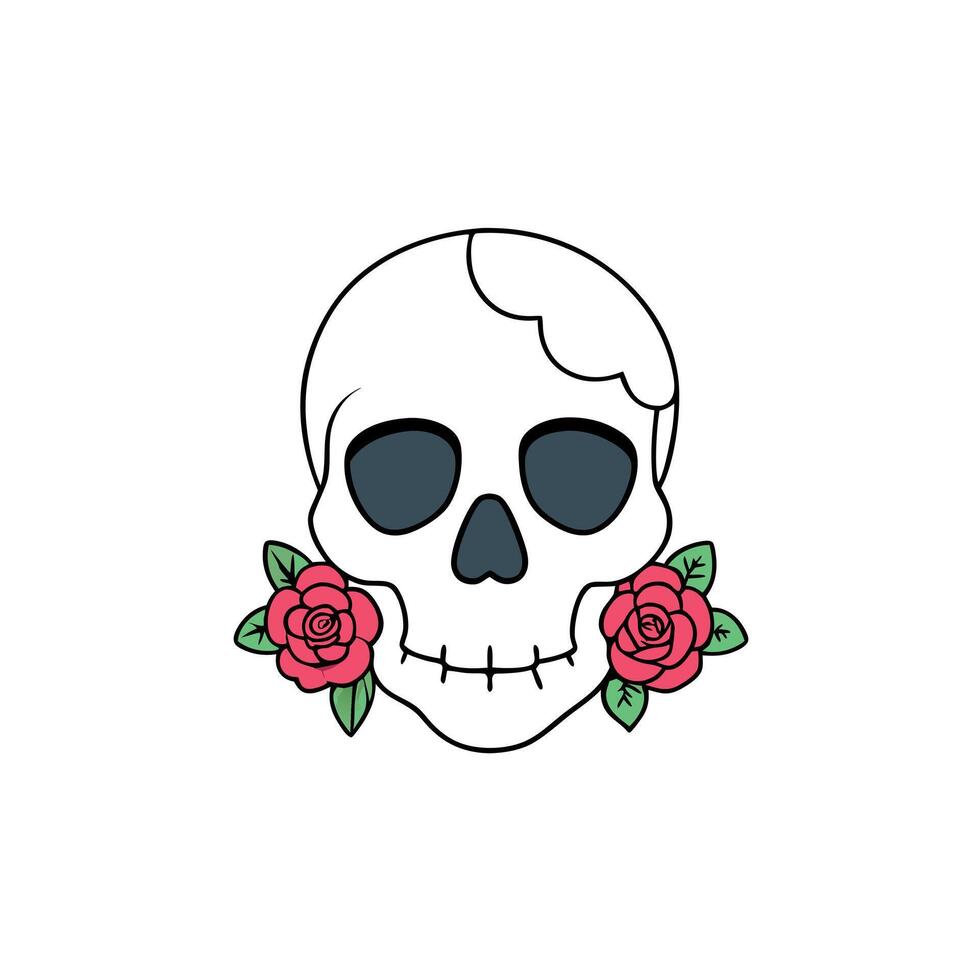 Skull with roses illustration vector