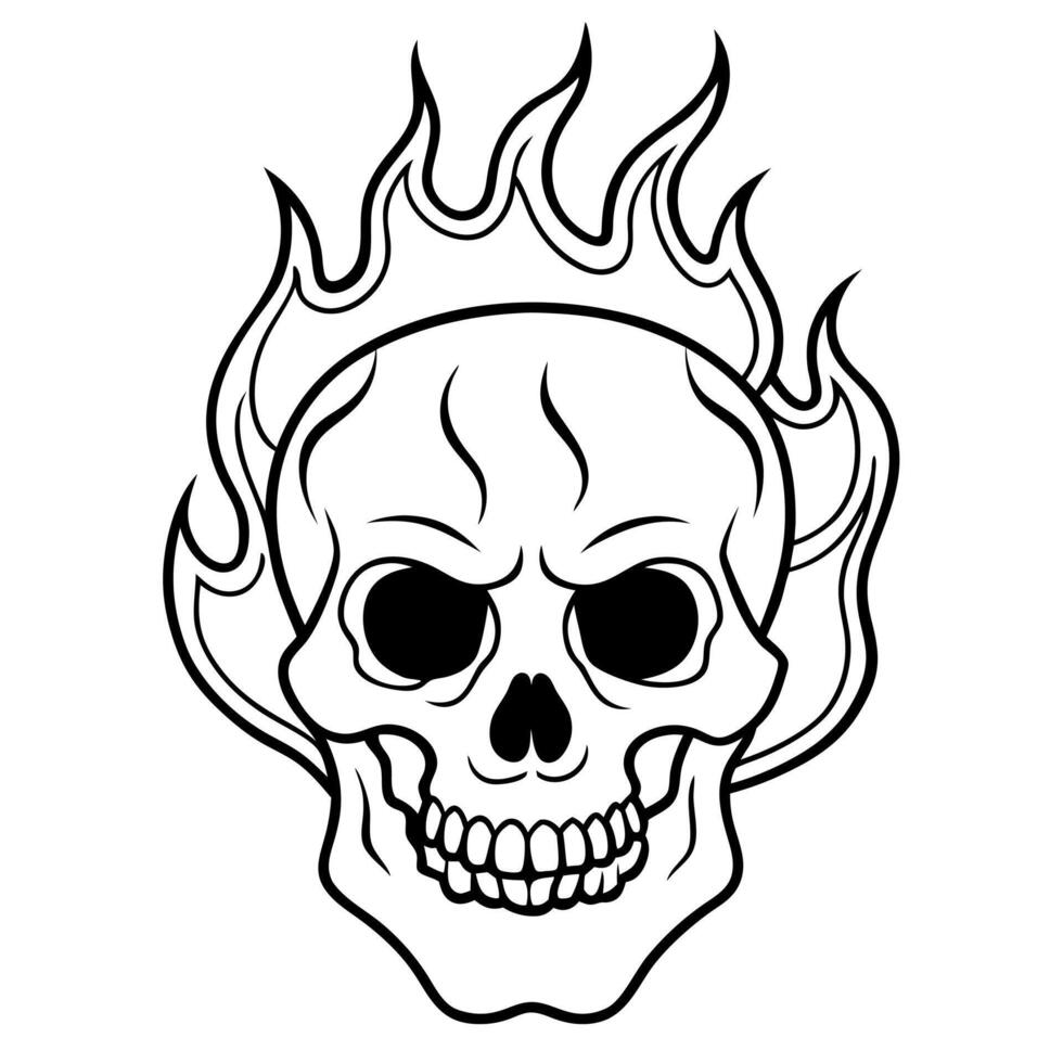 Skull with fire coloring pages vector