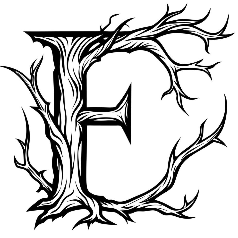 The letter e is made from a tree trunk vector