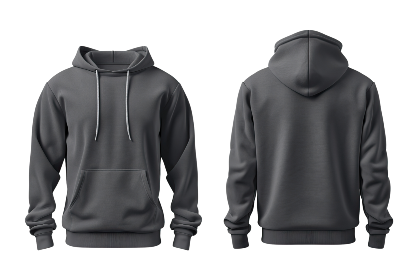 Gray hoodie mock-up, front and back view on transparent background. png