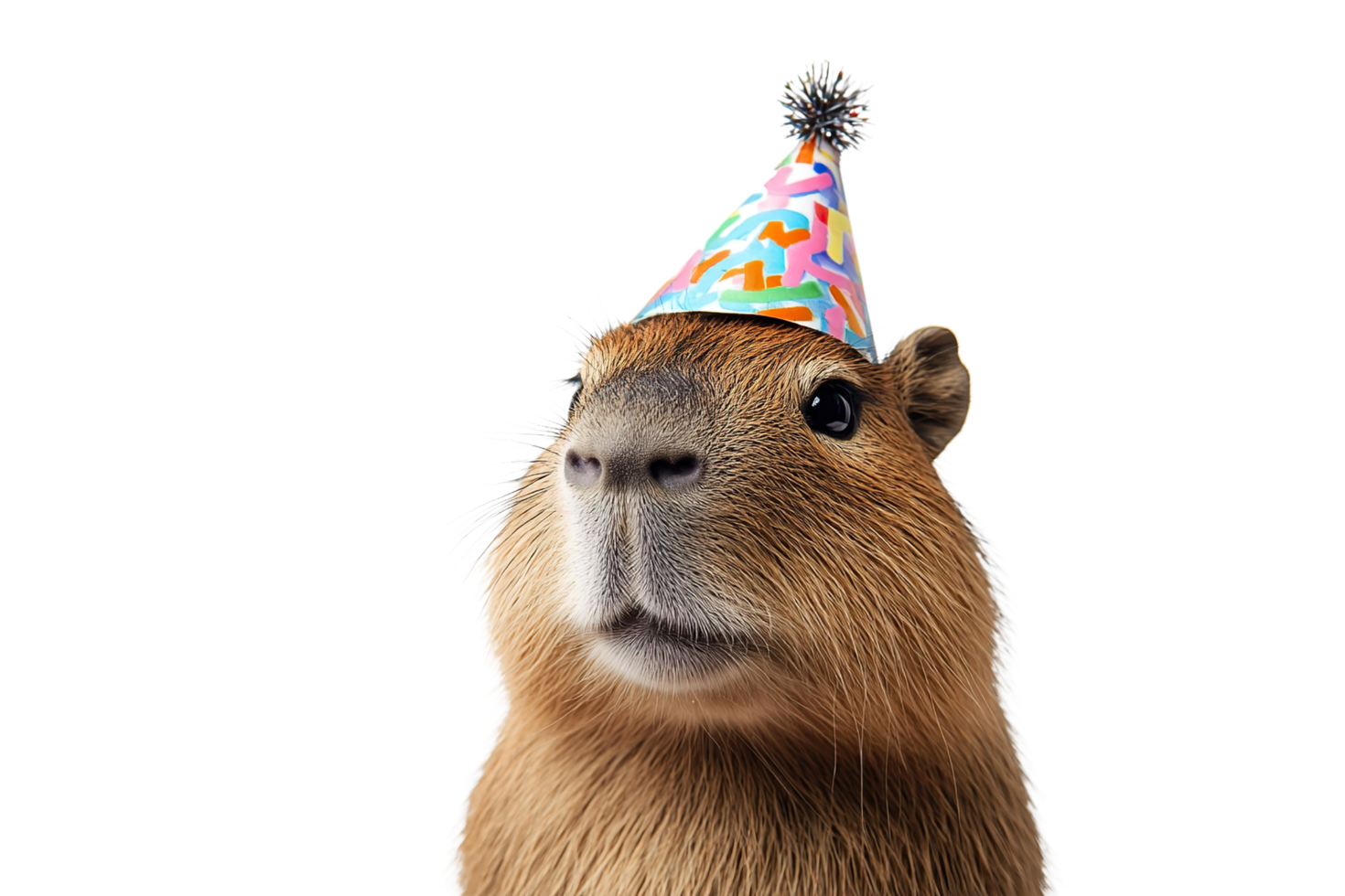 Capybara in birthday hat on transparent background. png