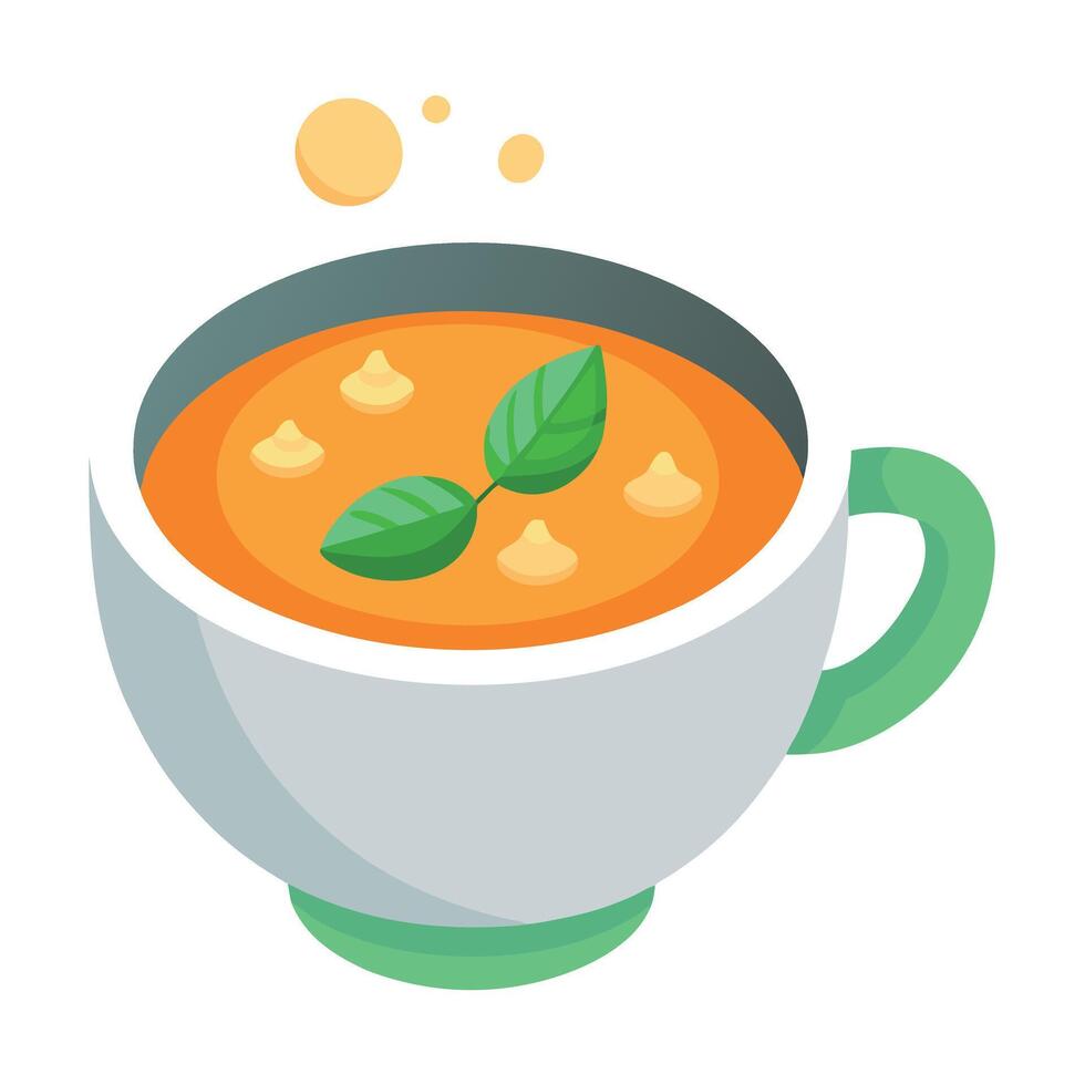A cup of soup with a leaf on top vector