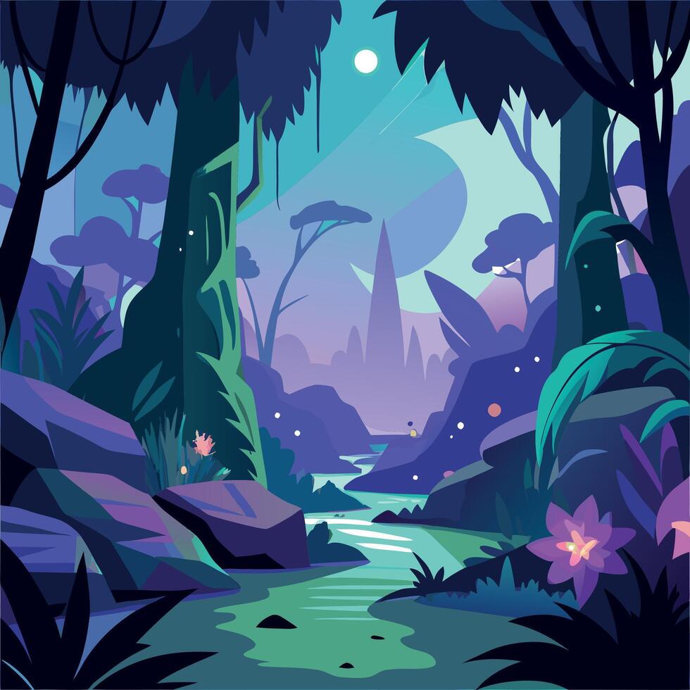 A cartoon illustration of a jungle scene vector