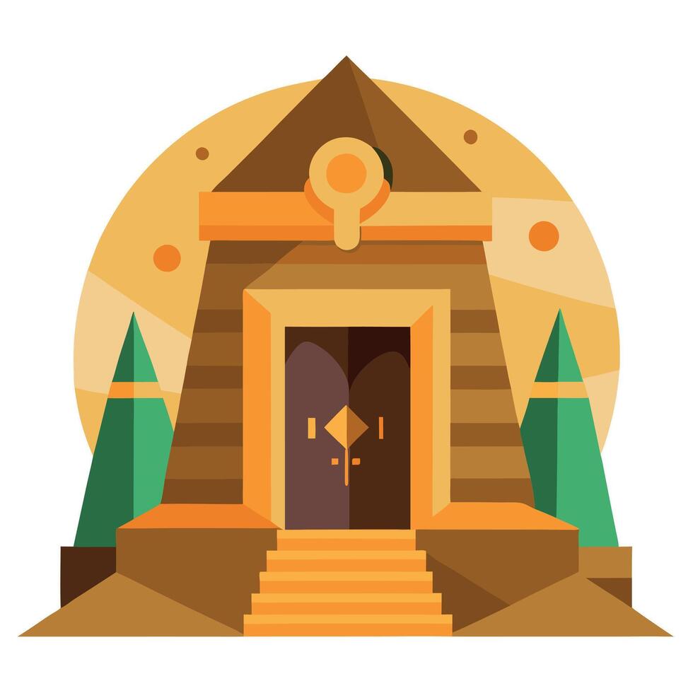 An illustration of a temple with a door and stairs vector