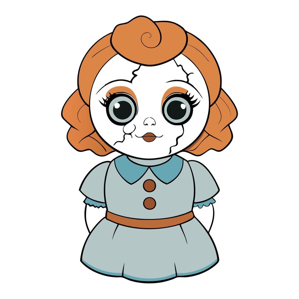 A cartoon doll with red hair and eyes vector