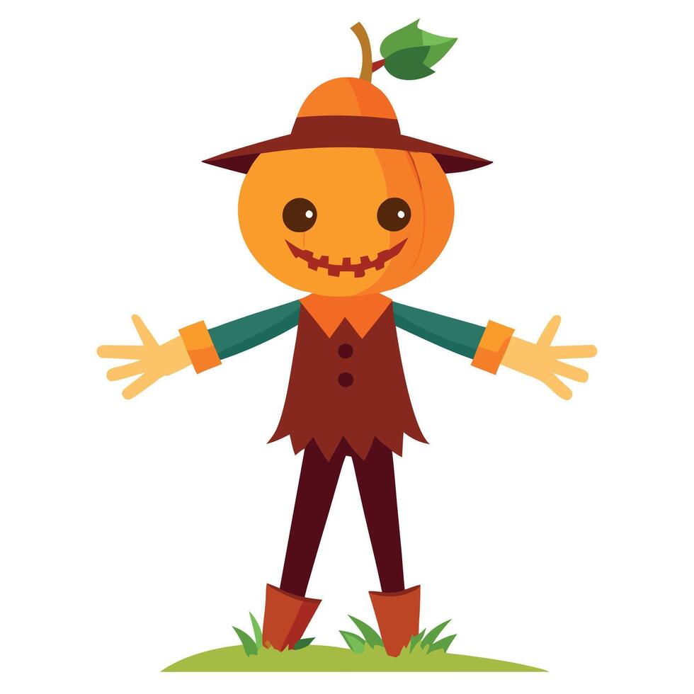 Scarecrow pumpkin with hat and hat vector