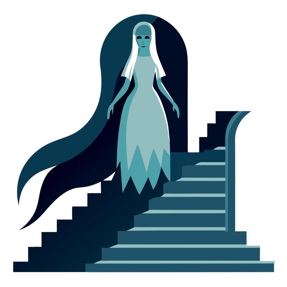 A ghostly woman standing on the stairs vector