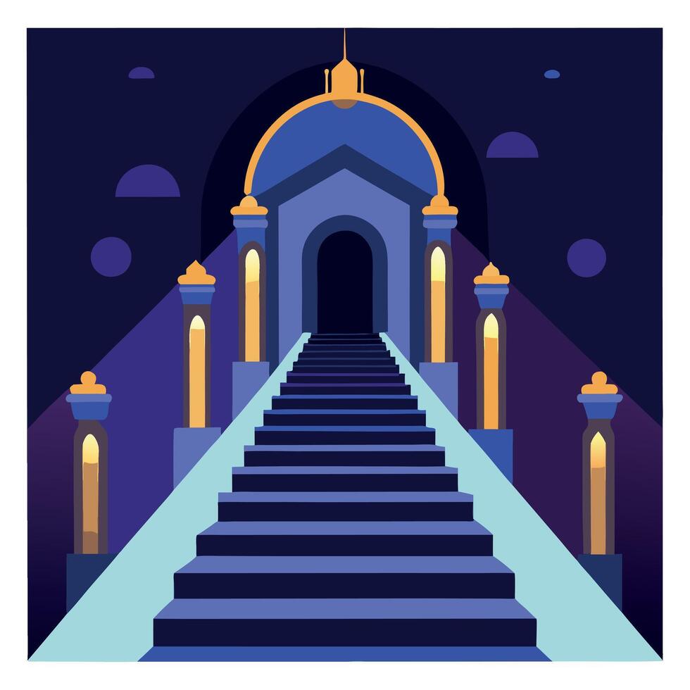 An illustration of a staircase leading to a building vector