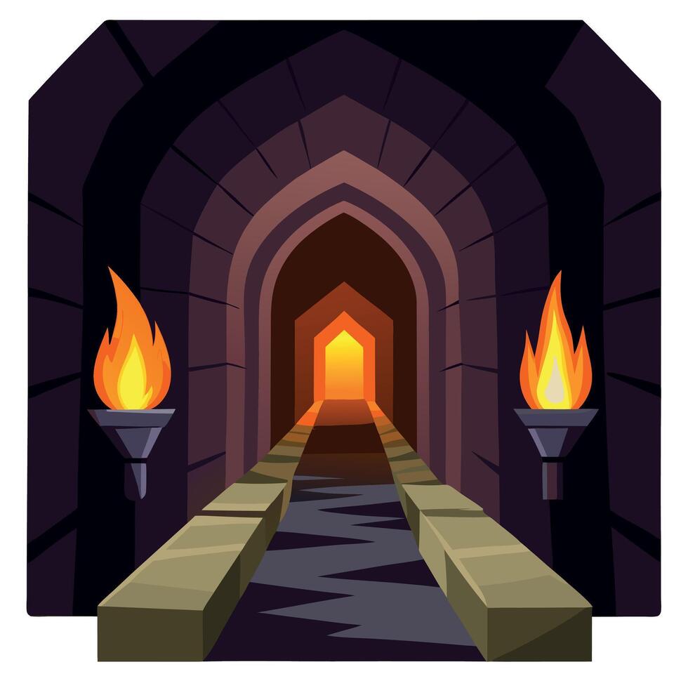 An illustration of a tunnel with torches vector