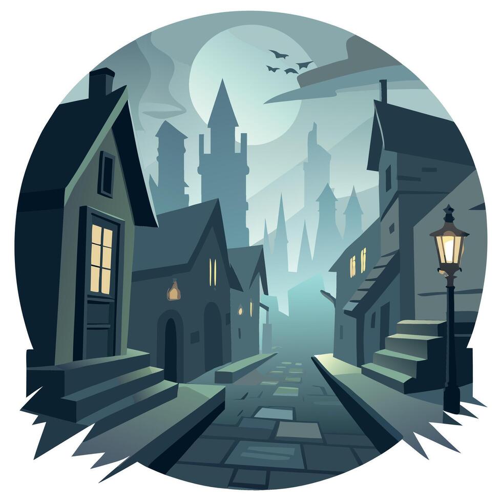 An illustration of a dark alleyway at night vector