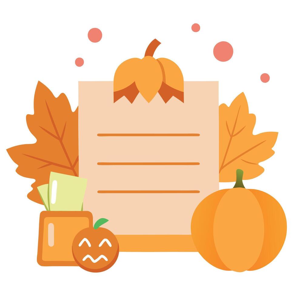 Halloween pumpkins and leaves with a paper vector