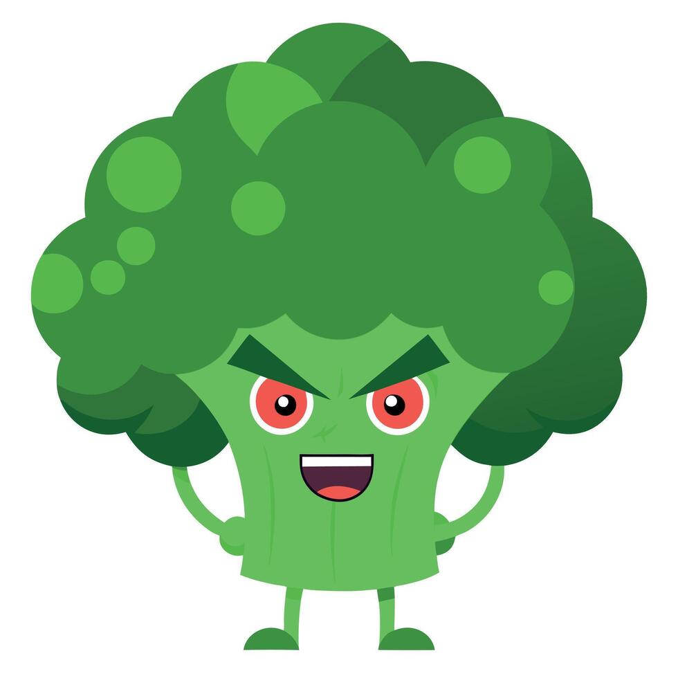 An angry broccoli character with red eyes and angry face vector
