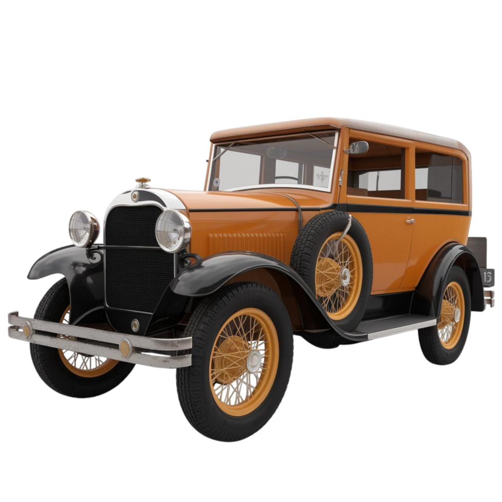 Classic yellow vintage car with chrome accents and wheels png