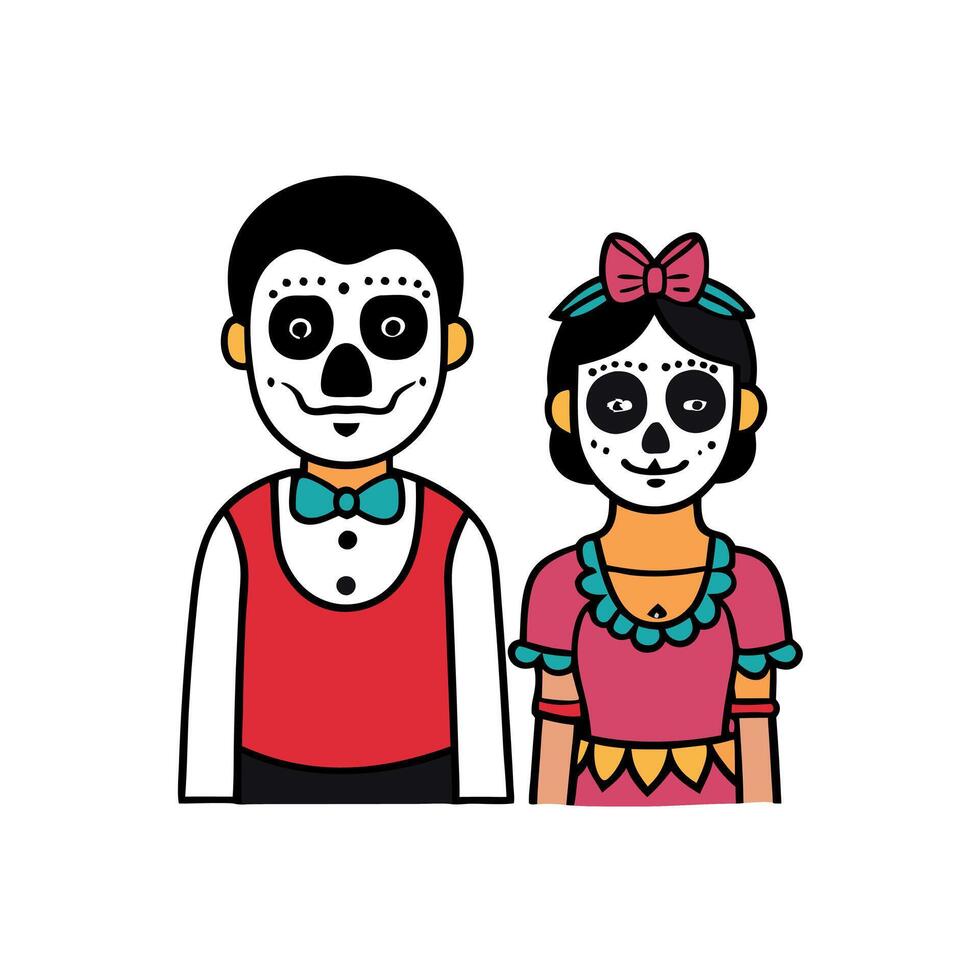 Couple with sugar skull makeup and bow tie vector