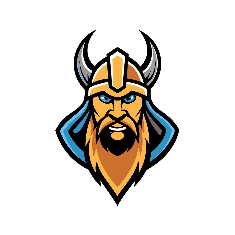A viking head with horns and a beard vector