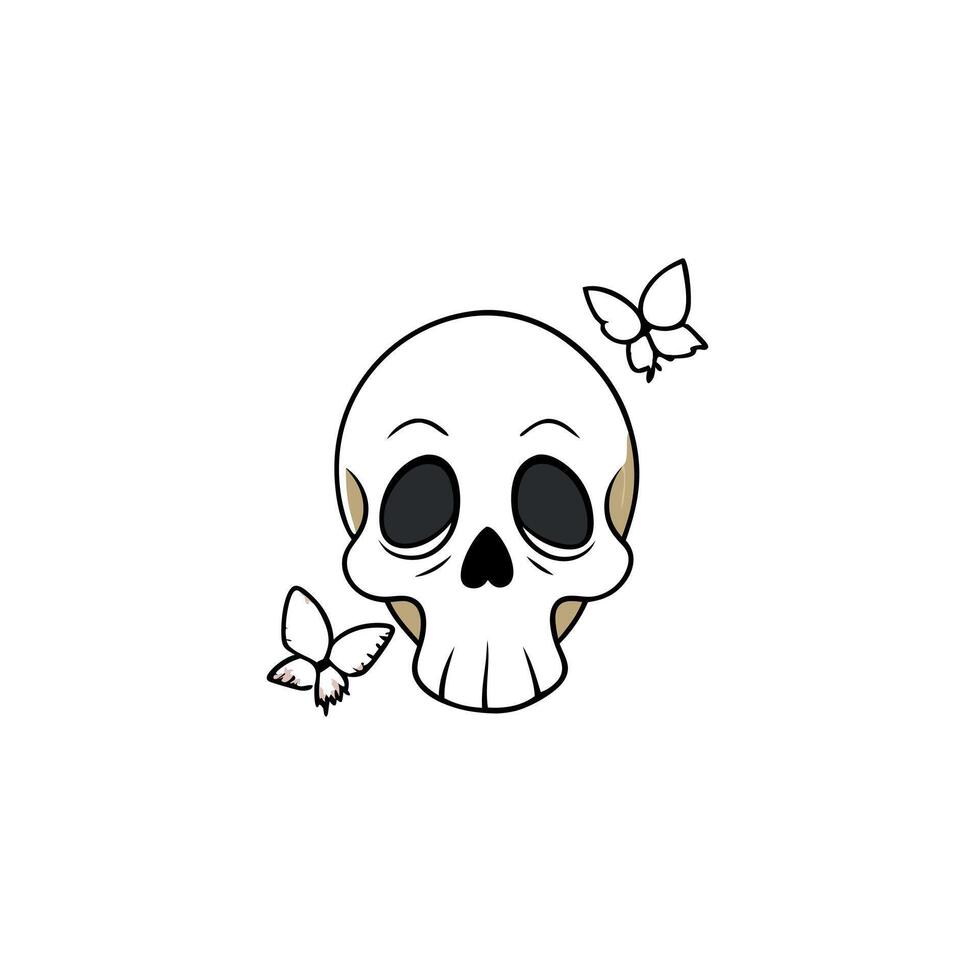 A cartoon skull with butterflies on it vector