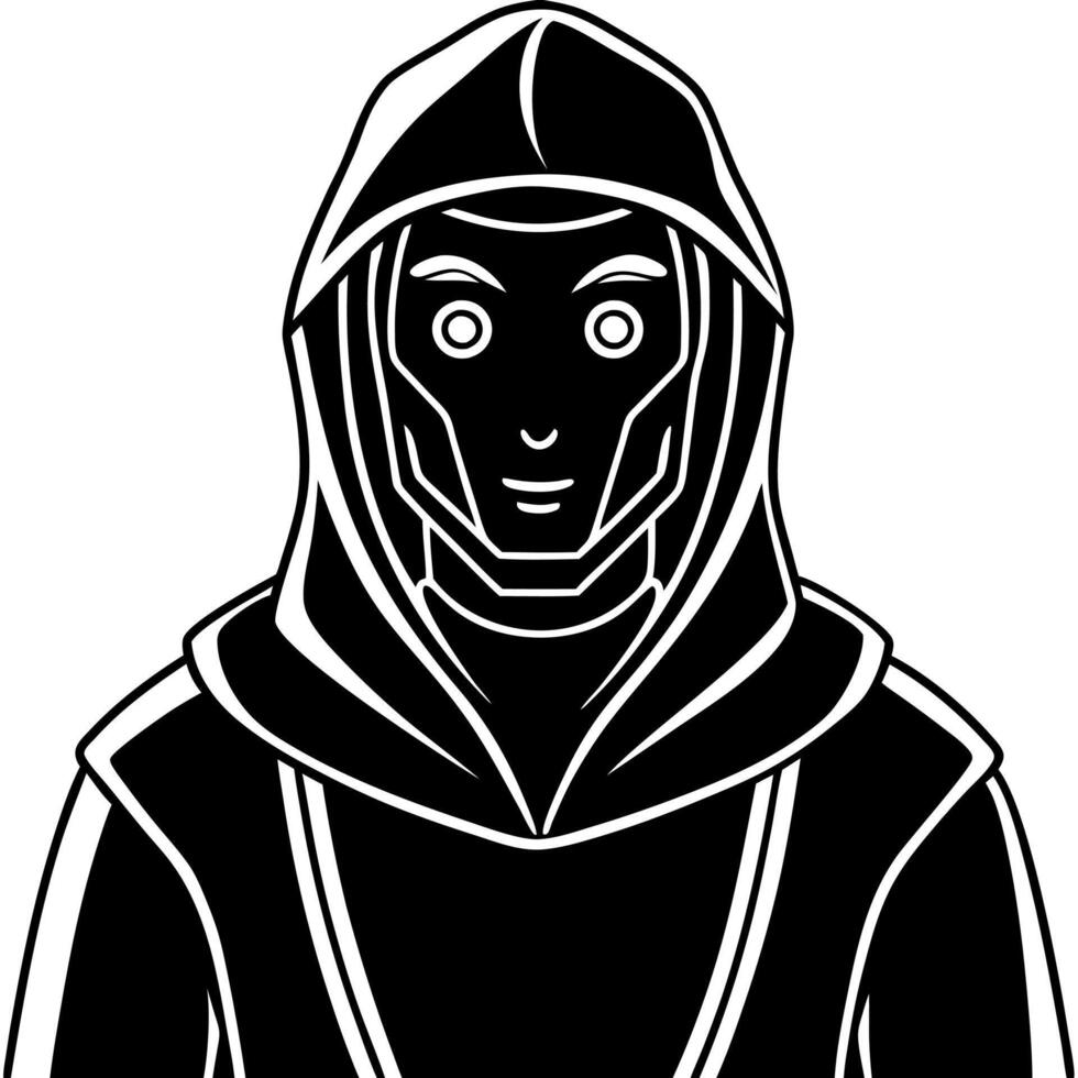 A black and white illustration of a man in a hoodie vector