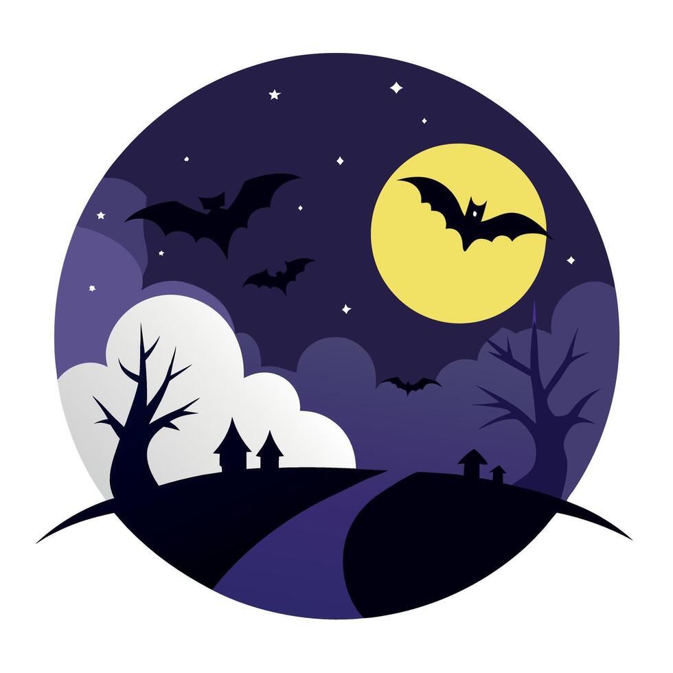 Halloween night background with bats and moon vector