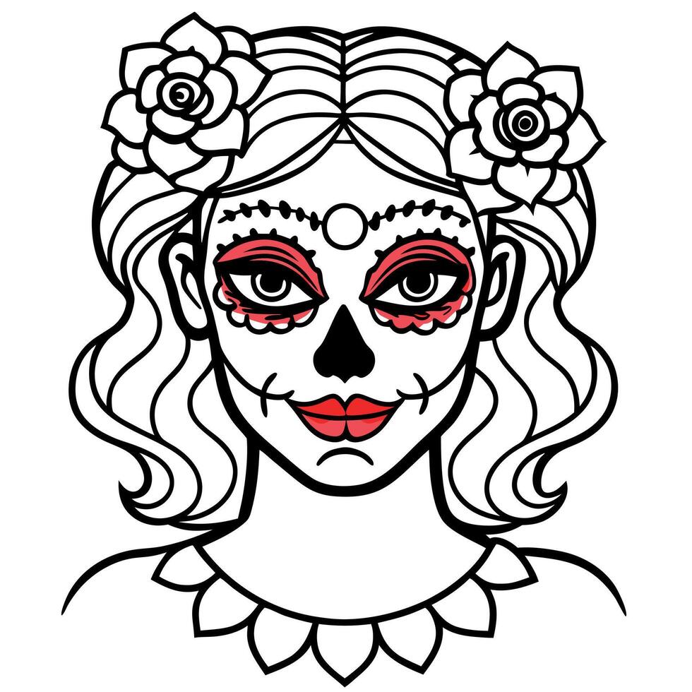 Day of the dead girl with roses vector