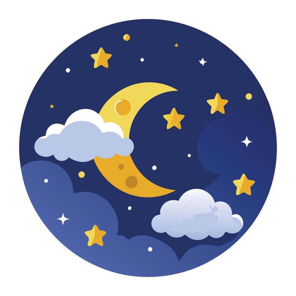 Night sky with moon and stars illustration vector