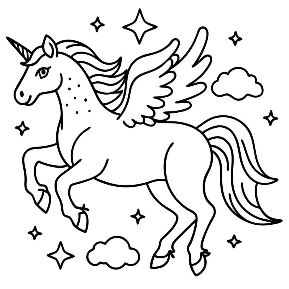 A unicorn coloring page with wings 51714116 Vector Art at