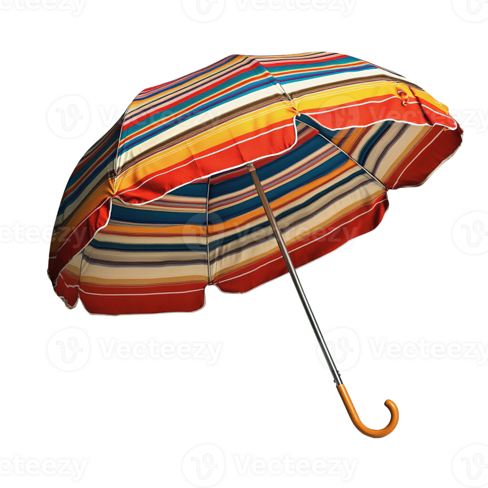 Multicolored umbrella with horizontal stripes and wooden handle png