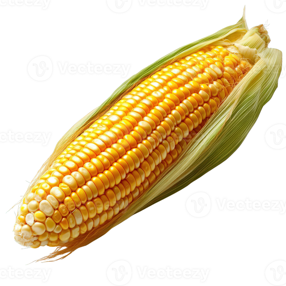 Detailed close-up of a corn cob with peeled-back husk png