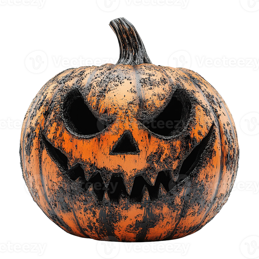 Halloween jack-o'-lantern with cracked lines and sinister expression png