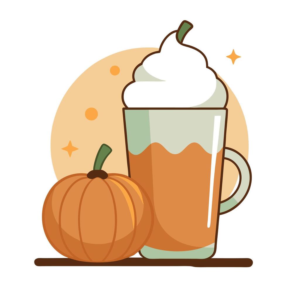 Pumpkin spice latte with whipped cream and pumpkin vector