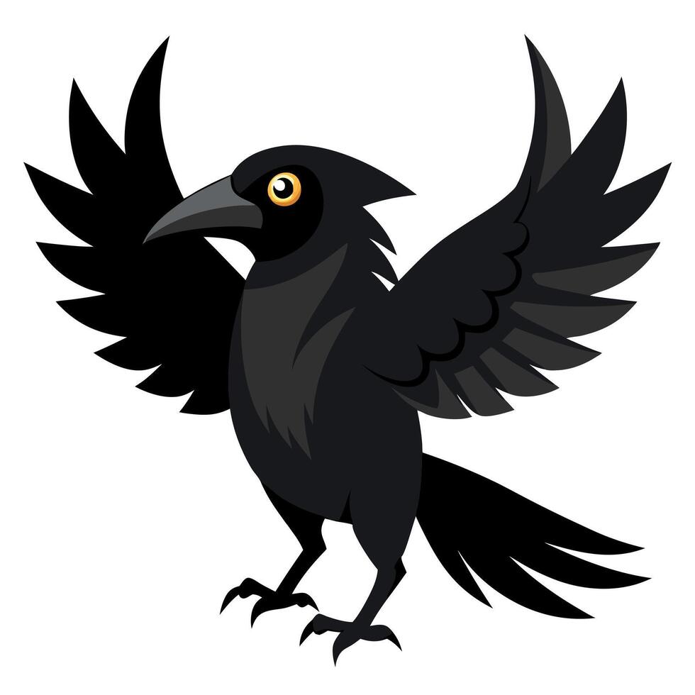 A black crow with wings spread out vector