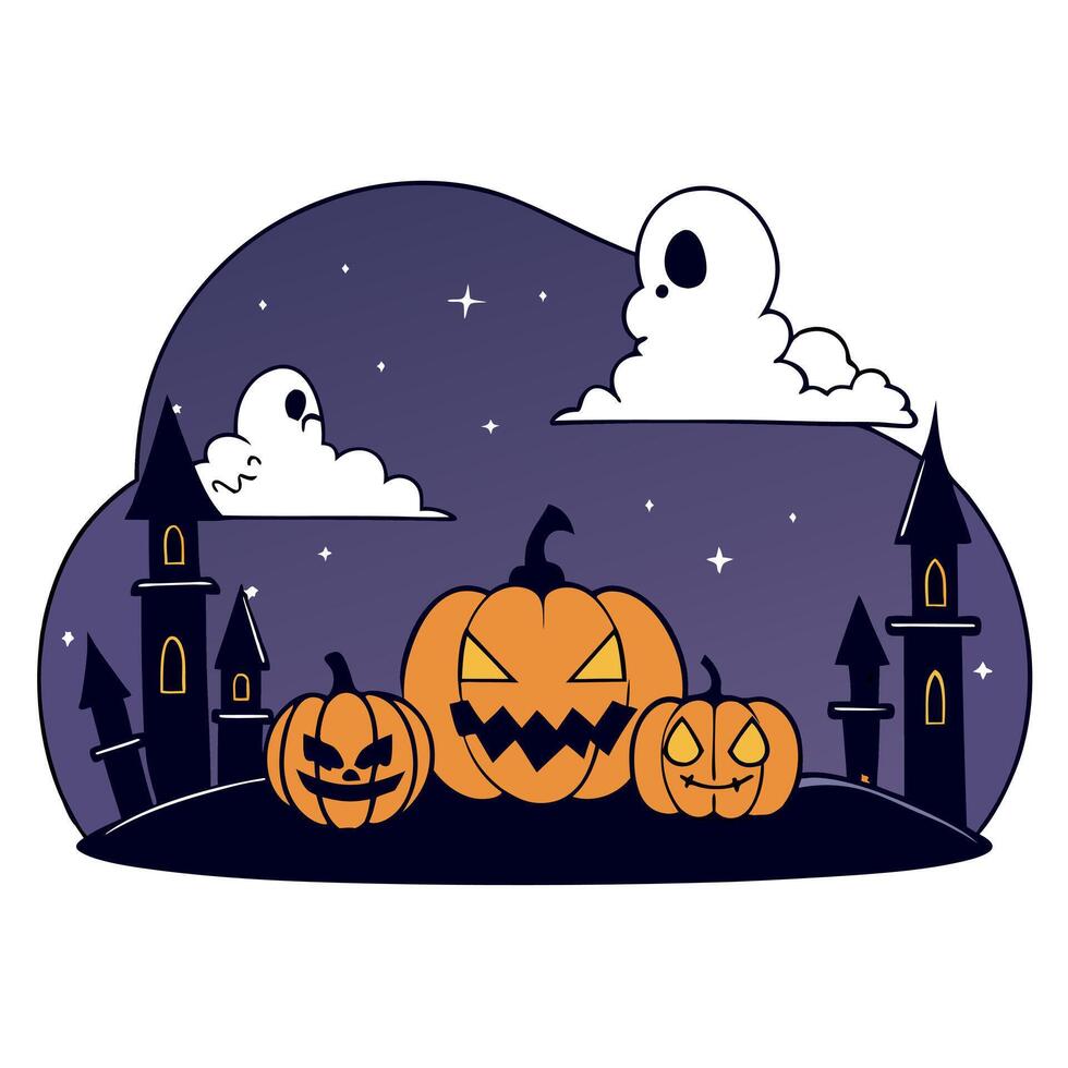 Halloween pumpkins and castle illustration vector
