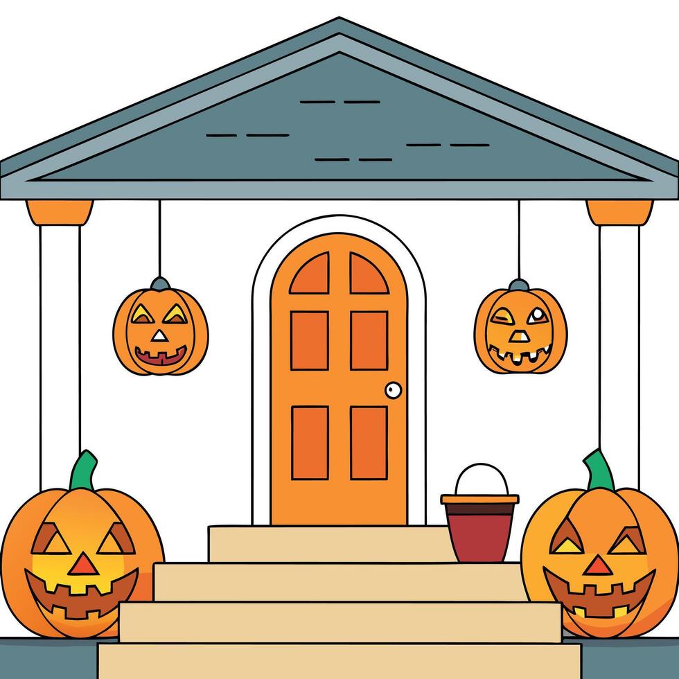 Halloween house with pumpkins and jack o lanterns vector