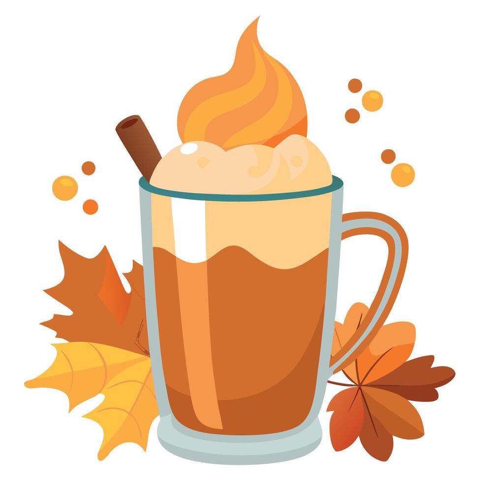 A mug of hot chocolate with cinnamon and leaves vector