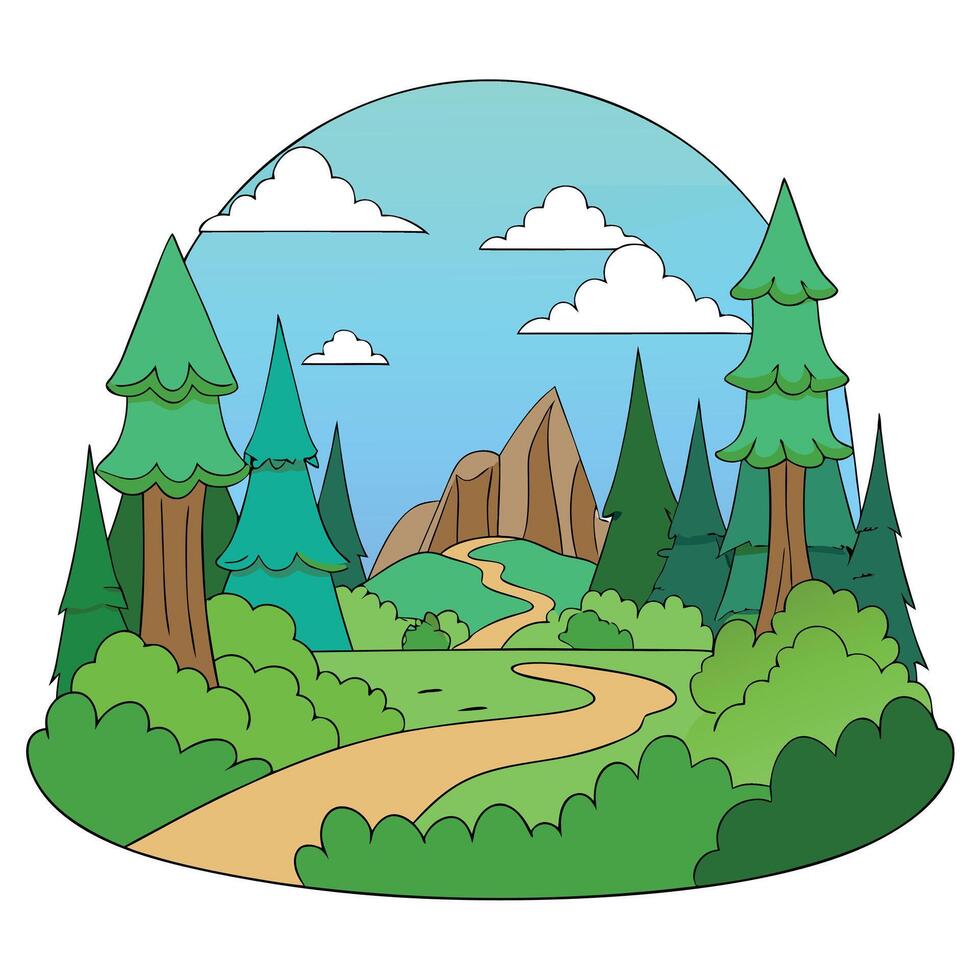 A cartoon illustration of a forest path vector