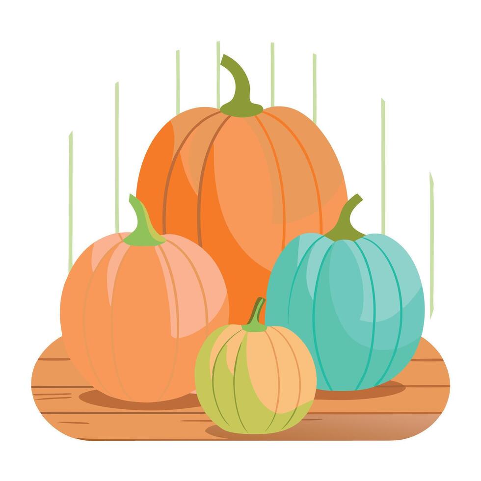 Pumpkins on a table with a wooden background vector