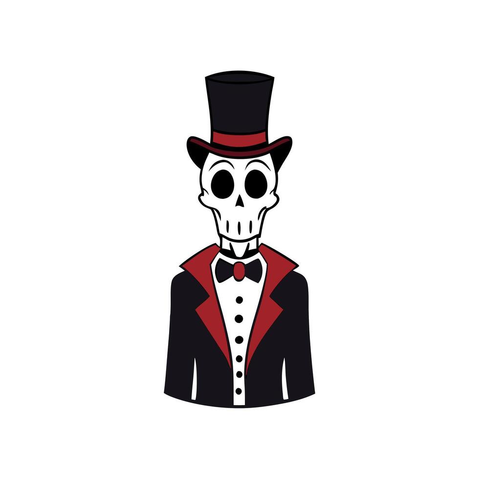 A skeleton wearing a top hat and a bow tie vector