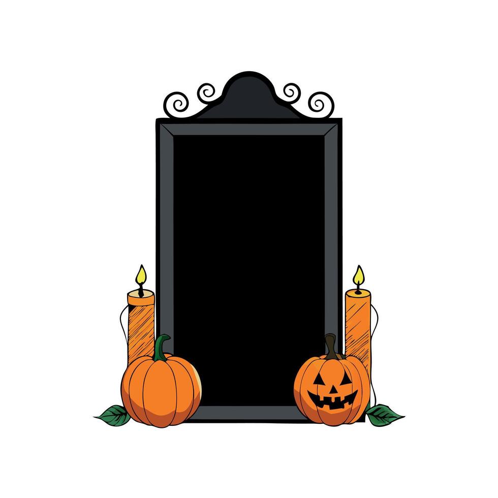 Halloween pumpkins and a black board with a sign vector