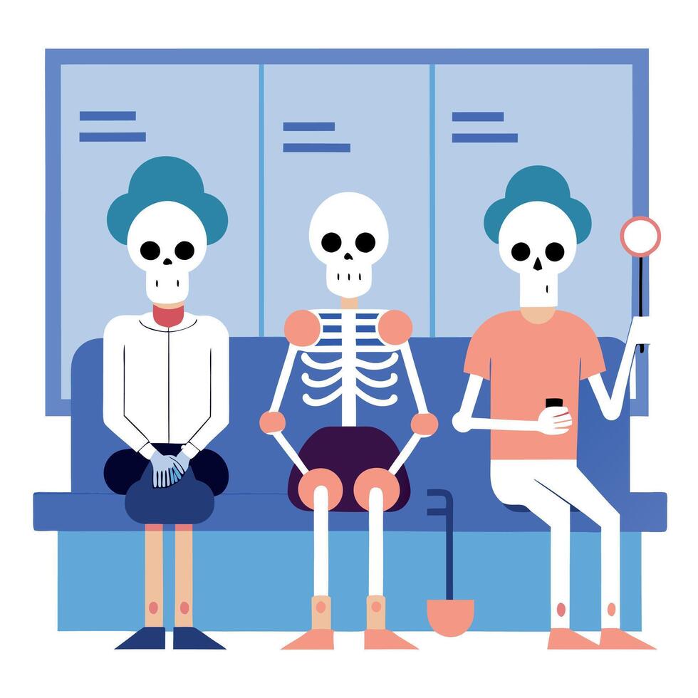 Skeleton people sitting on a bench vector