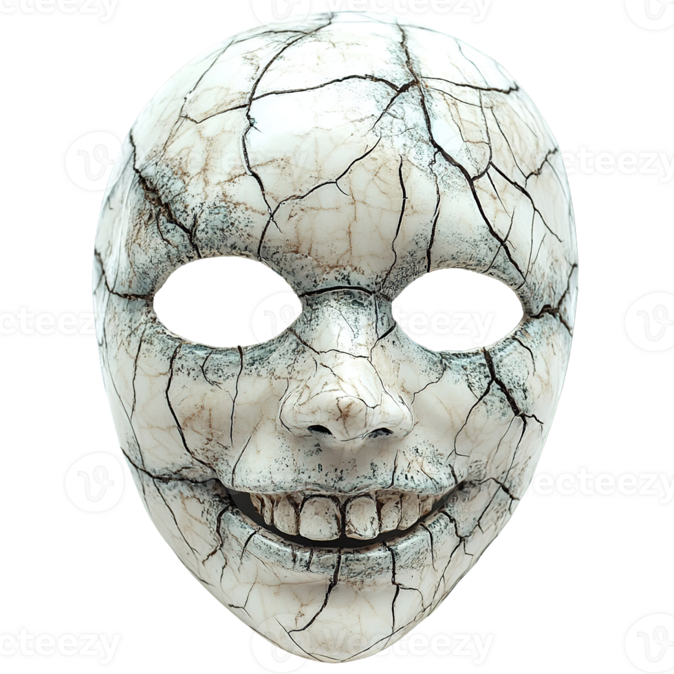 Mask with a white face and cracked texture isolated png