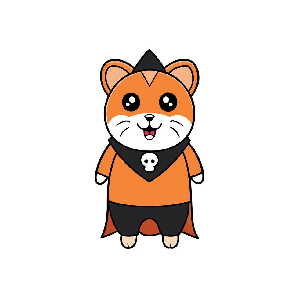 A cartoon hamster wearing a costume and holding a skull vector