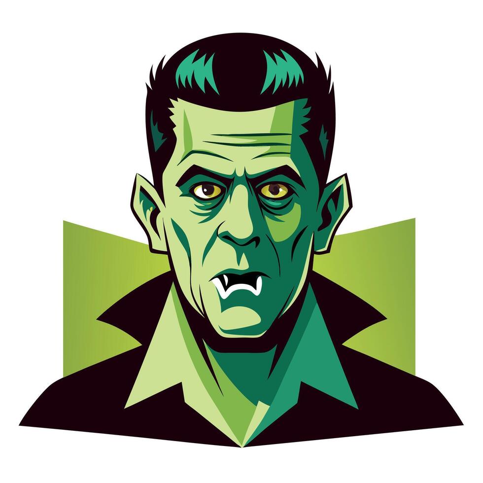 The face of a man in a green shirt and black hair vector