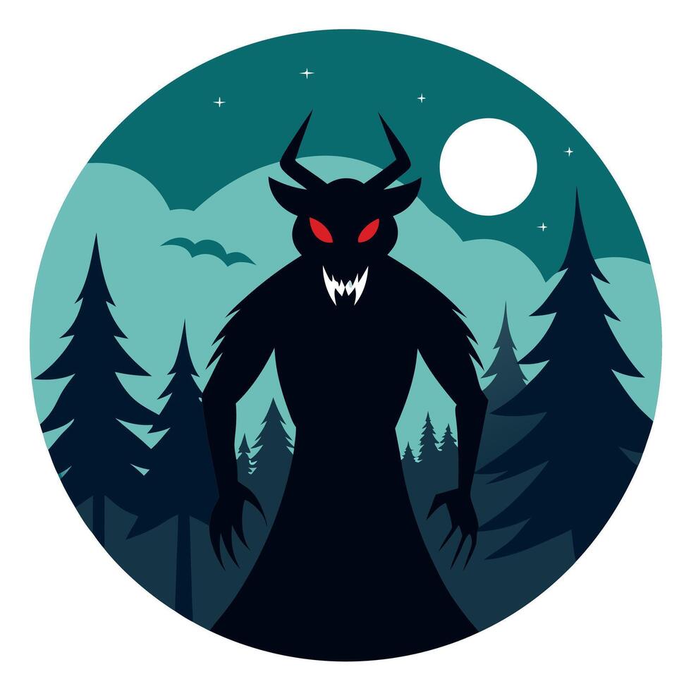 A black demon with red eyes standing in the forest vector