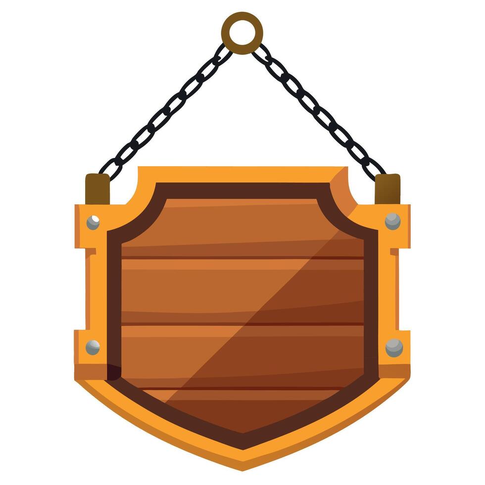Wooden shield with chain on a white background vector