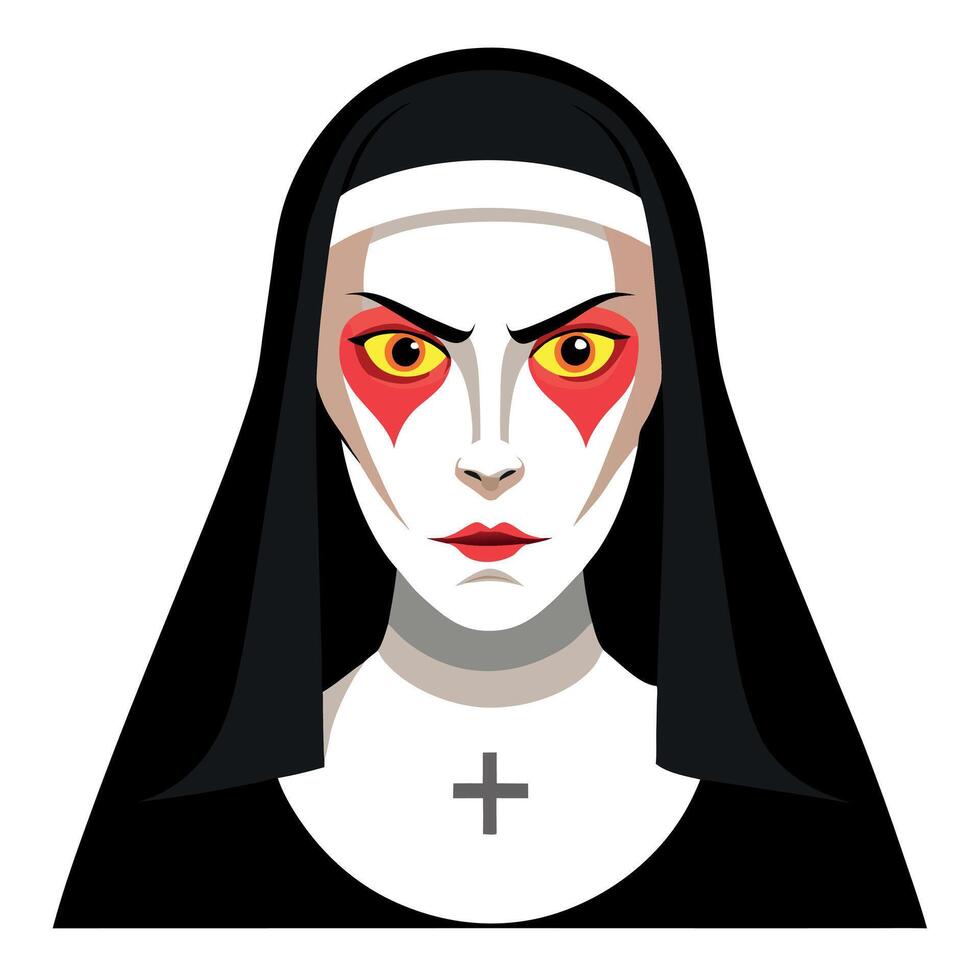 The nun with red eyes and a cross on her face vector
